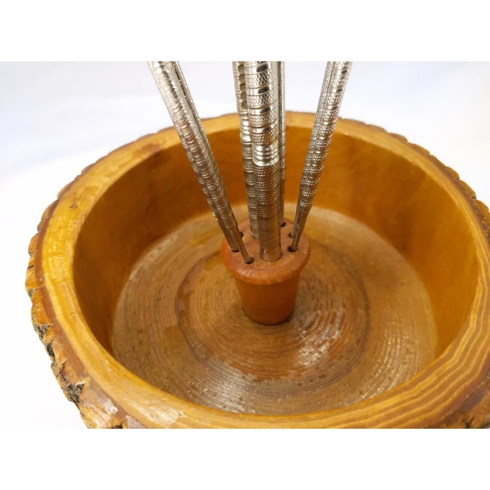 vtg Nutcracker Set 6 Picks Brown Live Edge Wood Bowl Metal Tools Rustic Cabin